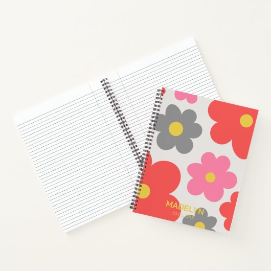 Cute flowers Red Custom script Spiral Notebook Notitieboek (Binnen)