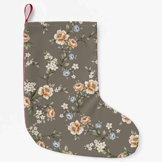 cute flowers with leaves pattern on grey backgroun kleine kerstsok (Voorkant)