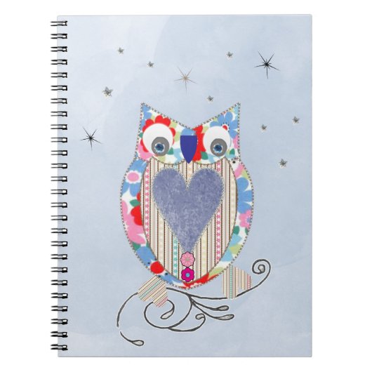 Cute Flowery Blue Roze Whimsical Owl Afbeelding Notitieboek (Voorkant)