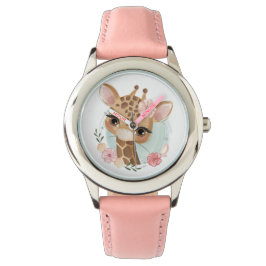 Cute Flowery Giraffe Horloge