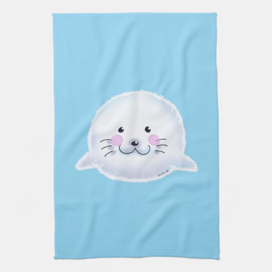 Cute Fluffy Baby Seal Illustration Theedoek (Verticaal)