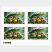 Cute fluffy birds in rain rechthoekige sticker (Vel)