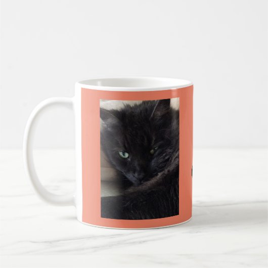 Cute Fluffy Black Cat Foto gepersonaliseerd Koffiemok (Links)