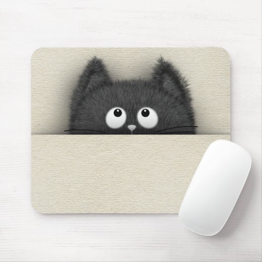 Cute Fluffy Black cat piek uit Muismat (Met muis)