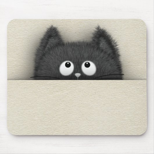 Cute Fluffy Black cat piek uit Muismat (Voorkant)