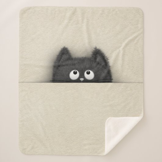 Cute Fluffy Black cat piek uit Sherpa Deken (Voorkant)