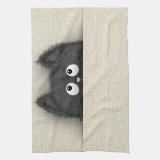 Cute Fluffy Black cat piek uit Theedoek (Verticaal)