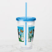 Cute Fluffy Black Kitten en Daisies Art Acryl Drinkbeker (Rechts)