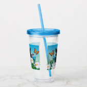 Cute Fluffy Black Kitten en Daisies Art Acryl Drinkbeker (Links)