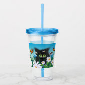 Cute Fluffy Black Kitten en Daisies Art Acryl Drinkbeker (Voorkant)