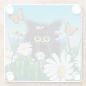 Cute Fluffy Black Kitten en Daisies Art Glazen Onderzetter (Achterkant)