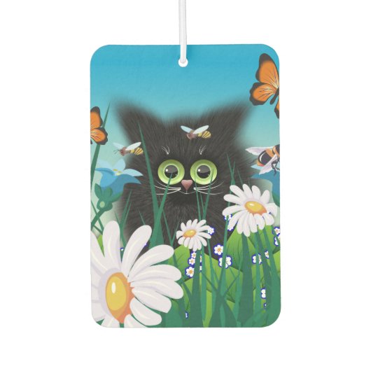 Cute Fluffy Black Kitten en Daisies Art Luchtverfrisser (Voorkant)