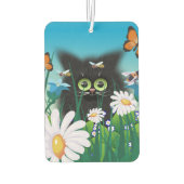 Cute Fluffy Black Kitten en Daisies Art Luchtverfrisser (Achterkant)