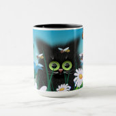 Cute Fluffy Black Kitten en Daisies Art Mok (Midden)