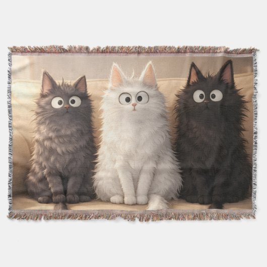 Cute Fluffy Cartoon Cats Gray White & Black  Deken (Voorkant)