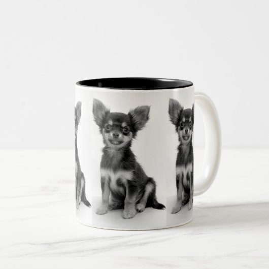 Cute Fluffy Chihuahua Puppy Pattern Tweekleurige Koffiemok (Voorkant rechts)