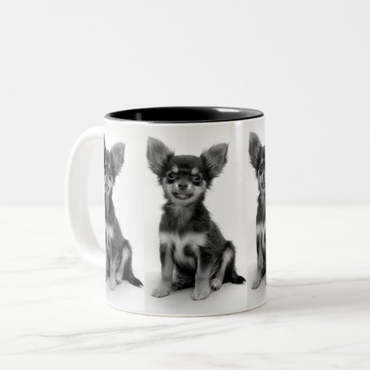 Cute Fluffy Chihuahua Puppy Pattern Tweekleurige Koffiemok (Voorkant links)