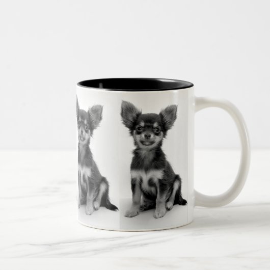Cute Fluffy Chihuahua Puppy Pattern Tweekleurige Koffiemok (Rechts)