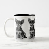 Cute Fluffy Chihuahua Puppy Pattern Tweekleurige Koffiemok (Links)
