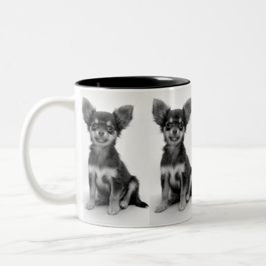 Cute Fluffy Chihuahua Puppy Pattern Tweekleurige Koffiemok (Links)