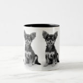 Cute Fluffy Chihuahua Puppy Pattern Tweekleurige Koffiemok (Center)