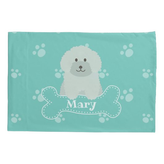 Cute Fluffy Curly Coat Poodle Puppy Dog Monogram Kussensloop (Achterkant)