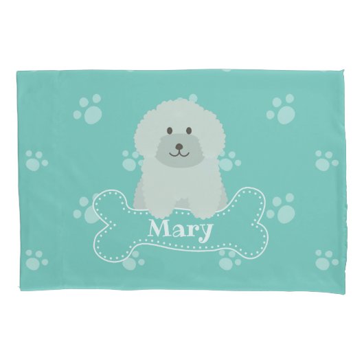 Cute Fluffy Curly Coat Poodle Puppy Dog Monogram Kussensloop (Voorkant)
