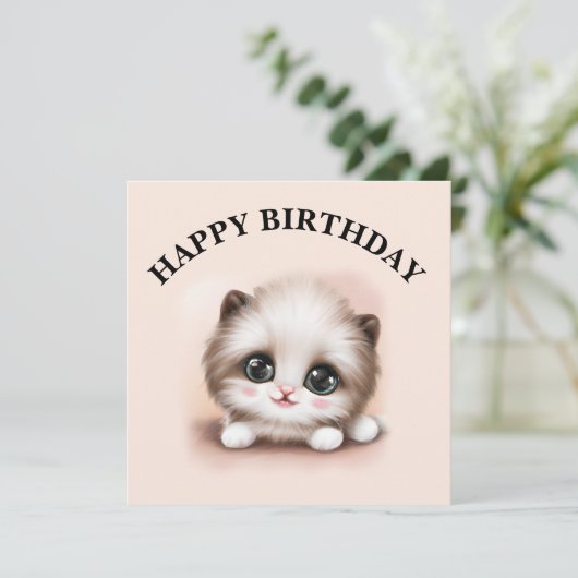 Cute Fluffy Furball Kitten Feestdagenkaart (Staand voorkant)