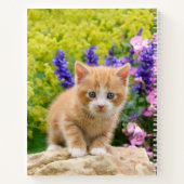 Cute Fluffy Ginger Baby Cat Kitten Flowers - Naam Notitieboek (Achterkant)
