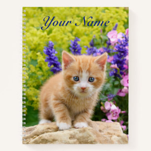 Cute Fluffy Ginger Baby Cat Kitten Flowers - Naam Notitieboek