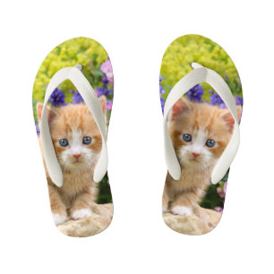 Cute Fluffy Ginger Baby Cat Kitten Pet Photo - Kinder Teenslippers