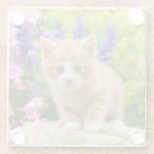 Cute Fluffy Ginger Cat Kitten in Flowers Pet Glazen Onderzetter (Achterkant)