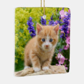 Cute Fluffy Ginger Cat Kitten in Flowers Pet Keramisch Ornament (Rechts)