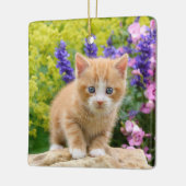 Cute Fluffy Ginger Cat Kitten in Flowers Pet Keramisch Ornament (Links)