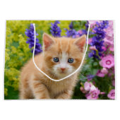 Cute Fluffy Ginger Cat Kitten in Flowers Pet Large Cadeautasje (Voorkant)