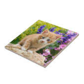 Cute Fluffy Ginger Cat Kitten in Flowers Pet Photo Tegeltje (Zijkant)
