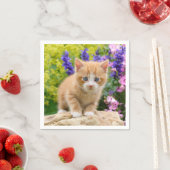 Cute Fluffy Ginger Cat Kitten in Flowers Pet Servet (Insitu)