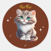Cute Fluffy Gray Tabby Kitten with Big Blue Eyes Ronde Sticker (Voorkant)