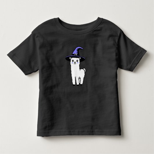 Cute Fluffy Halloween Llama Wearing Purple Witch Kinder Shirts (Voorkant)