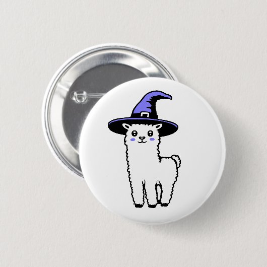 Cute Fluffy Halloween Llama Wearing Purple Witch Ronde Button 5,7 Cm (Voorkant /achterkant)