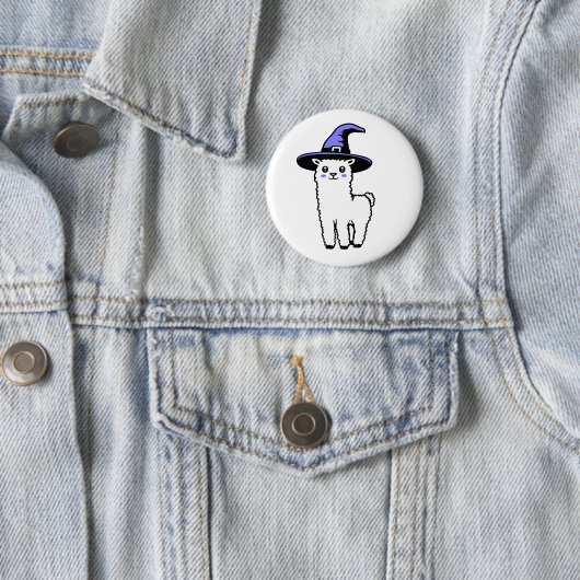Cute Fluffy Halloween Llama Wearing Purple Witch Ronde Button 5,7 Cm (In situ)