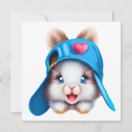 Cute Fluffy Hiphop Baby Bunny met blauw Pet Feestdagenkaart
