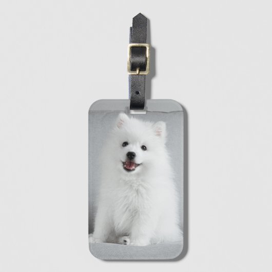 Cute Fluffy Japanse Spitz Puppy Bagagelabel (Voorkant (verticaal))