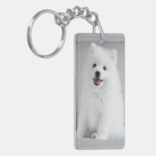 Cute Fluffy Japanse Spitz Puppy Sleutelhanger (Voorkant Links)