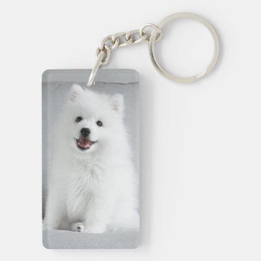 Cute Fluffy Japanse Spitz Puppy Sleutelhanger (achterkant)