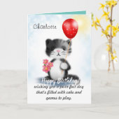 Cute Fluffy Kitten Art Happy Birthday Poem Kaart (Gele Bloem)