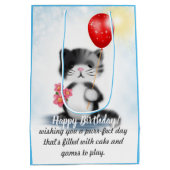 Cute Fluffy Kitten Art Happy Birthday Poem Medium Cadeauzakje (Achterkant)