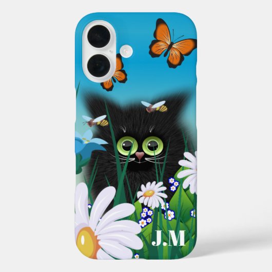 Cute Fluffy Kitten in Daisy Meadow Monogram Case-Mate iPhone Case (Achterkant)