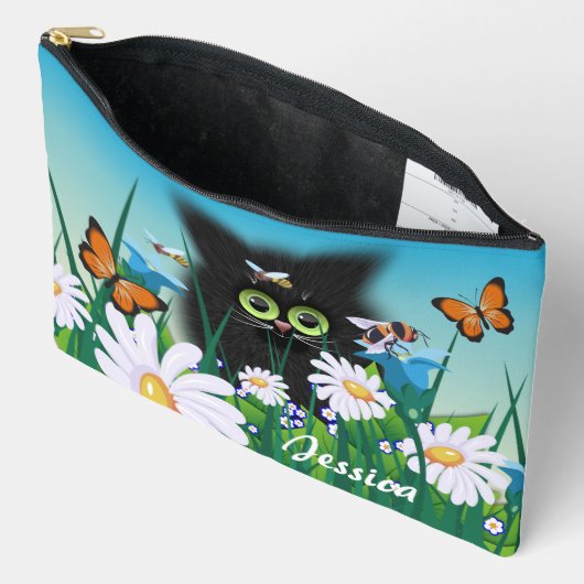 Cute Fluffy Kitten in Daisy Meadow Personalized Etui (Open)