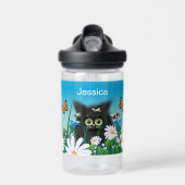 Cute Fluffy Kitten in Daisy Meadow Personalized Waterfles (Voorkant)